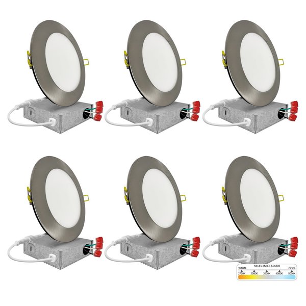 Nuwatt Slim Recessed Round LED Ceiling Light, 6 Inch, 15W, Dimmable, Brushed Nickel, PK 6 NW-P-DL-6-15W-5CT-BN-6P